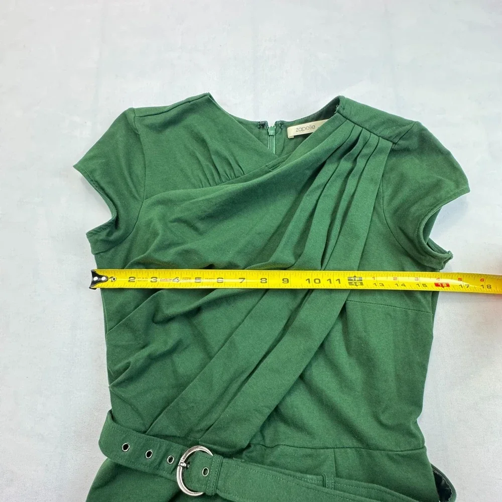 Zapelle Jumpsuit Womens S Green Surplice Neck Sleeveless Belted Waist Wide Leg